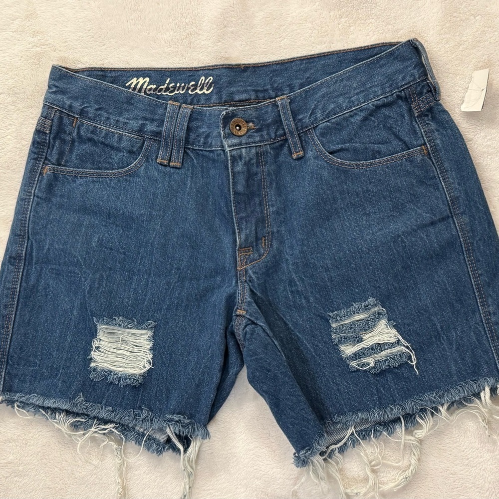 Madewell Cut Off Jeans Shorts Denim 5" inseam Distressed Blue Womens sz 25 New